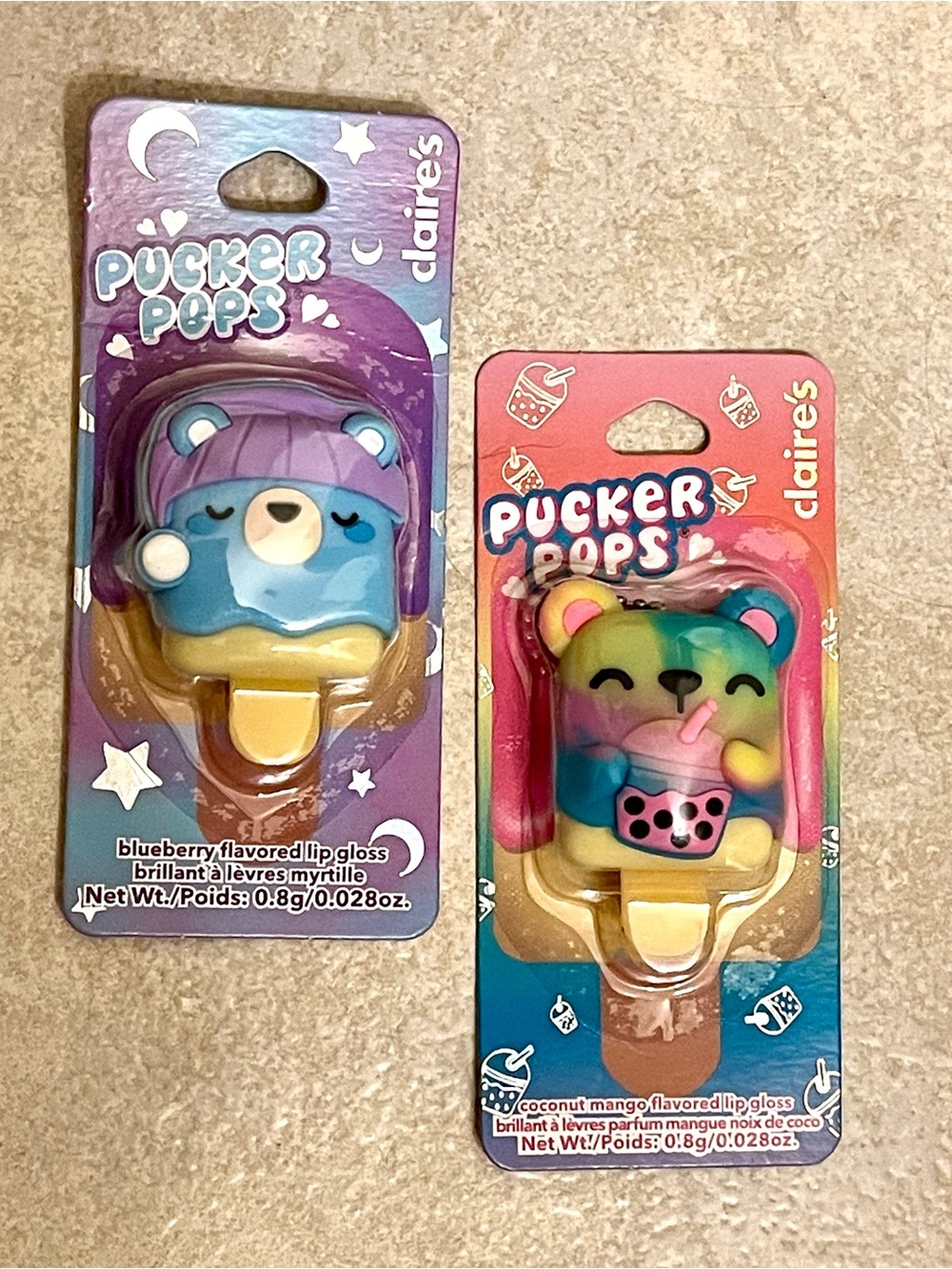 Claire’s Pucker Pops Lip Gloss Bundle | Blueberry & Coconut Mango Bears NWT